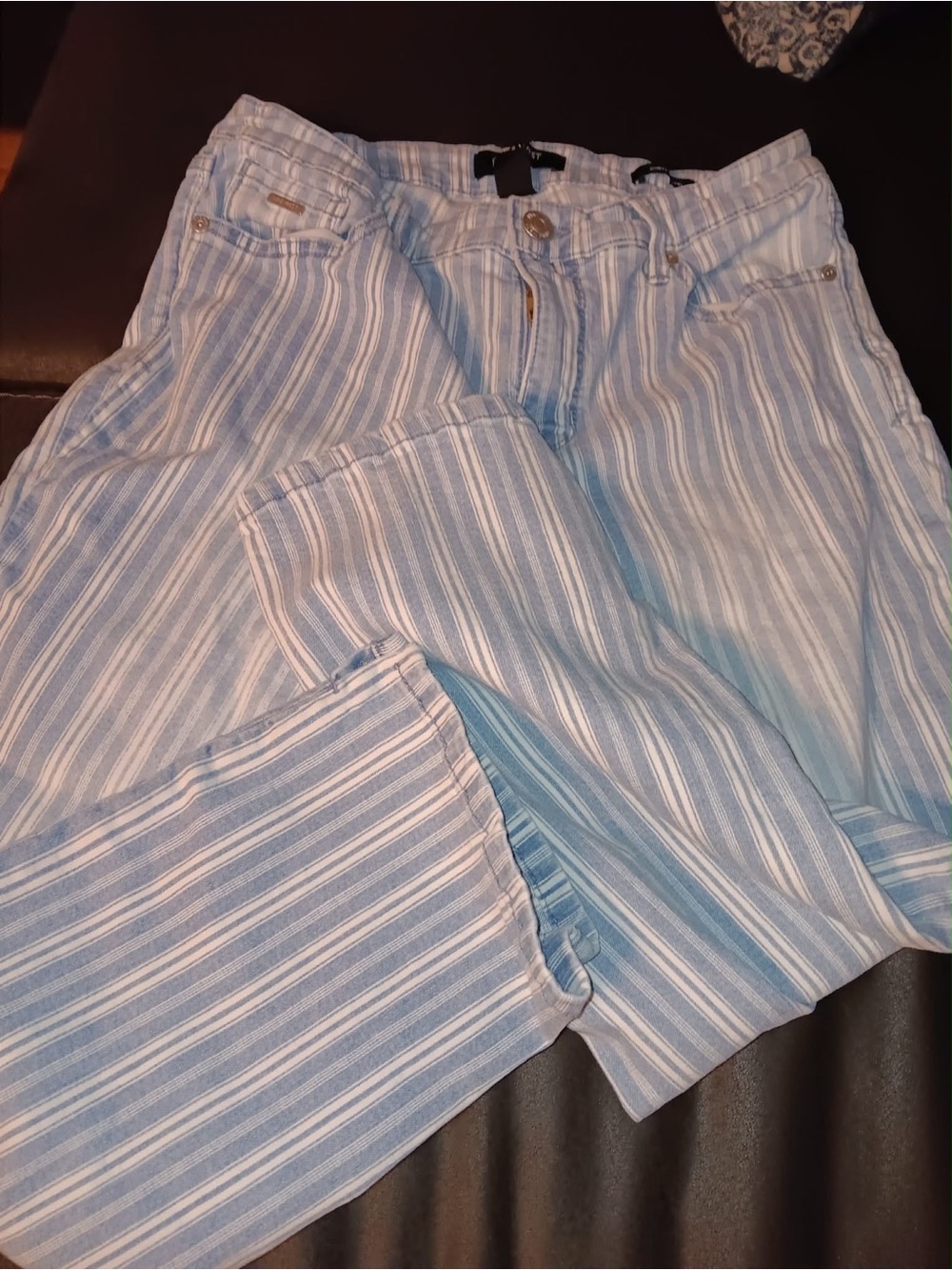 Nine West Light Blue & White Striped Cropped Jeans